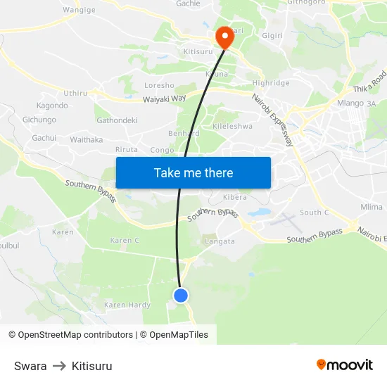 Swara to Kitisuru map
