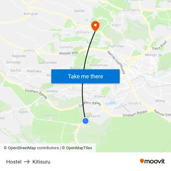 Hostel to Kitisuru map