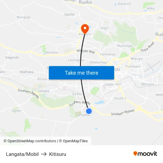 Langata/Mobil to Kitisuru map