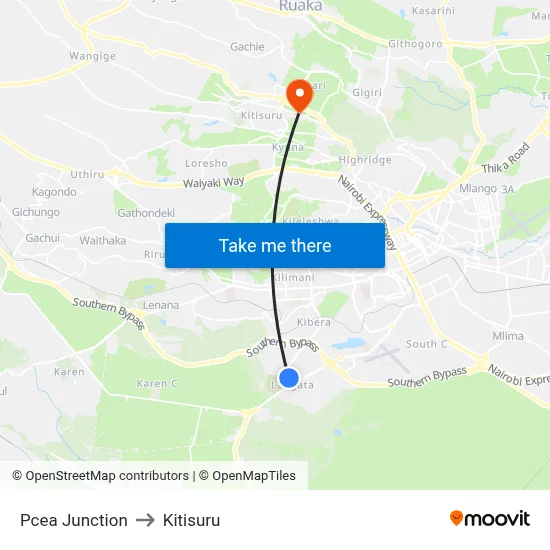Pcea Junction to Kitisuru map
