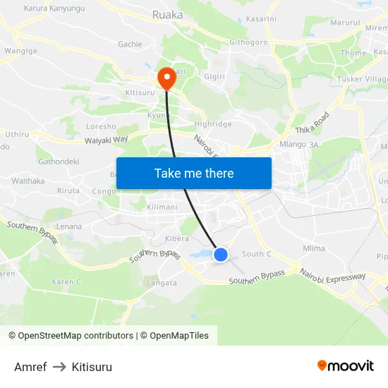 Amref to Kitisuru map