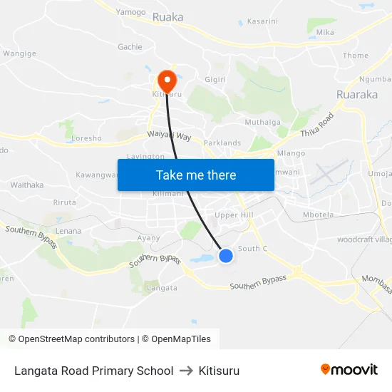 Langata Road Primary School to Kitisuru map