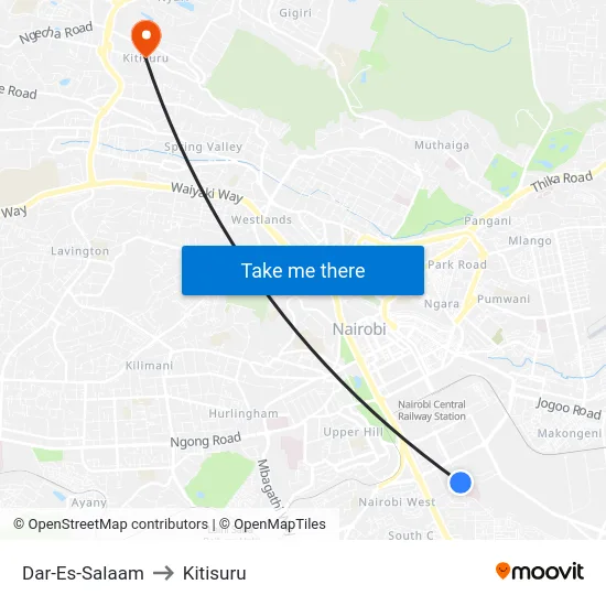 Dar-Es-Salaam to Kitisuru map