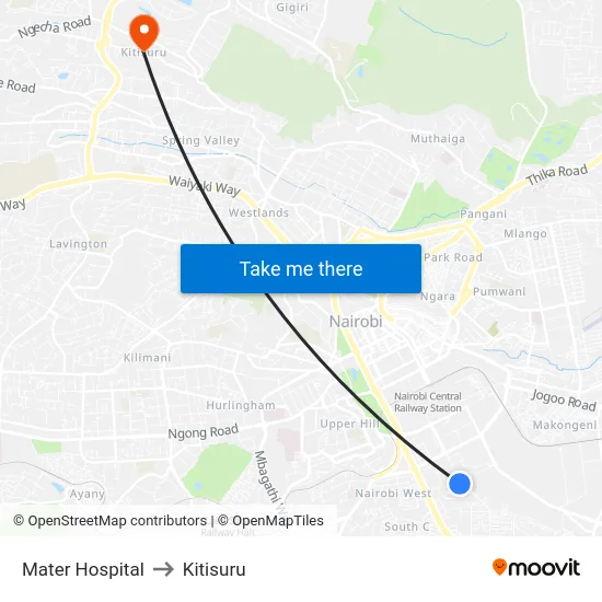 Mater Hospital to Kitisuru map