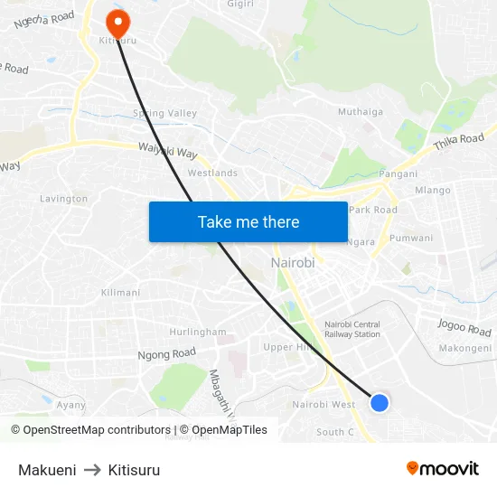 Makueni to Kitisuru map