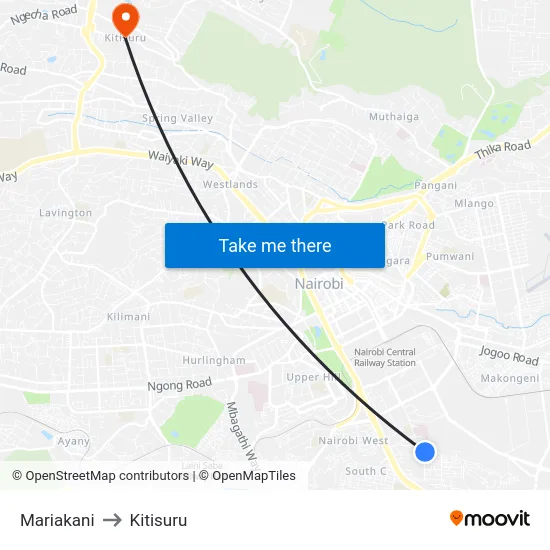 Mariakani to Kitisuru map