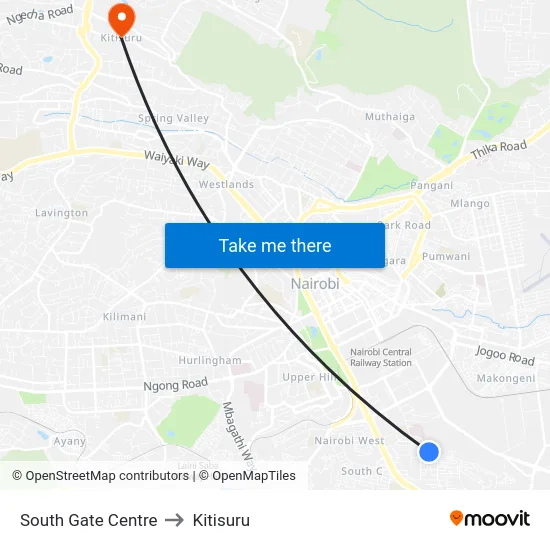South Gate Centre to Kitisuru map