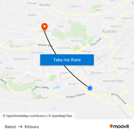 Balozi to Kitisuru map