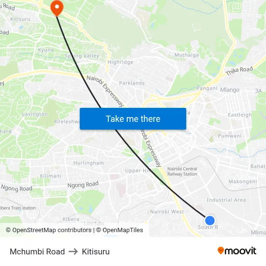 Mchumbi Road to Kitisuru map