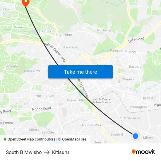 South B Mwisho to Kitisuru map