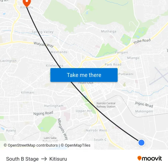 South B Stage to Kitisuru map