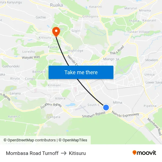 Mombasa Road Turnoff to Kitisuru map