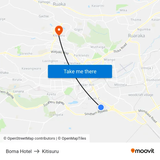 Boma Hotel to Kitisuru map