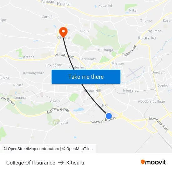 College Of Insurance to Kitisuru map