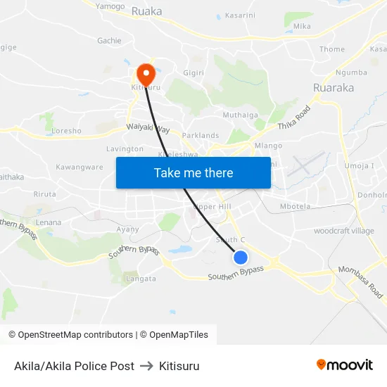Akila/Akila Police Post to Kitisuru map