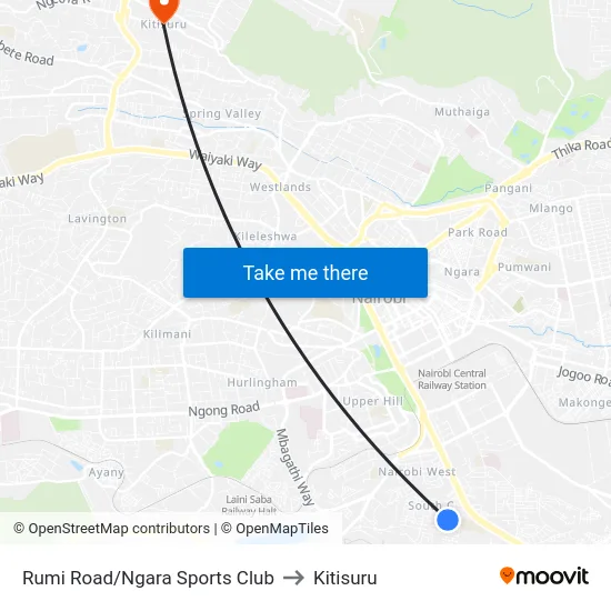Rumi Road/Ngara Sports Club to Kitisuru map