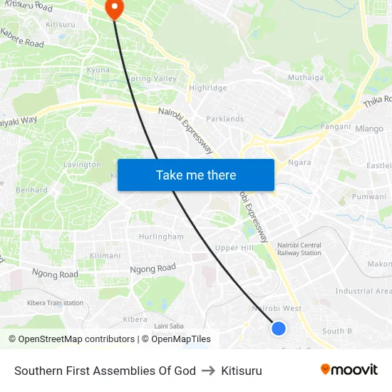 Southern First Assemblies Of God to Kitisuru map