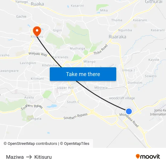 Maziwa to Kitisuru map