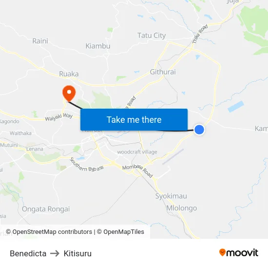 Benedicta to Kitisuru map