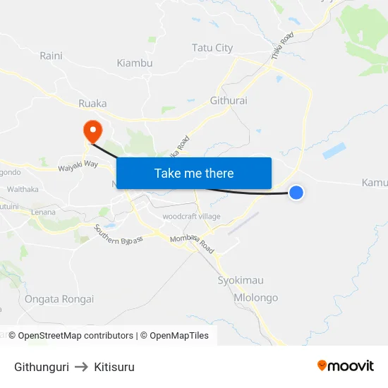Githunguri to Kitisuru map