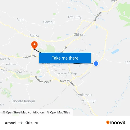Amani to Kitisuru map