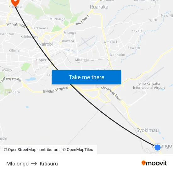 Mlolongo to Kitisuru map