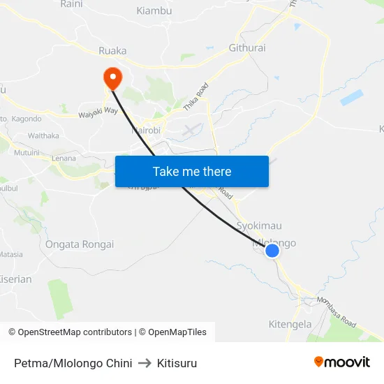 Petma/Mlolongo Chini to Kitisuru map