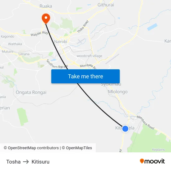 Tosha to Kitisuru map