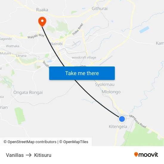 Vanillas to Kitisuru map
