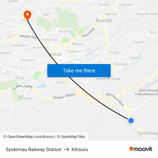 Syokimau Railway Station to Kitisuru map
