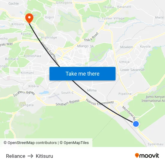 Reliance to Kitisuru map