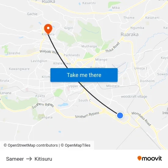 Sameer to Kitisuru map