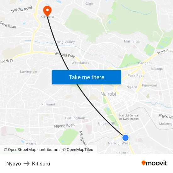 Nyayo to Kitisuru map