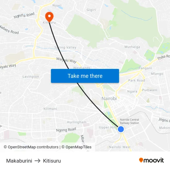 Makaburini to Kitisuru map