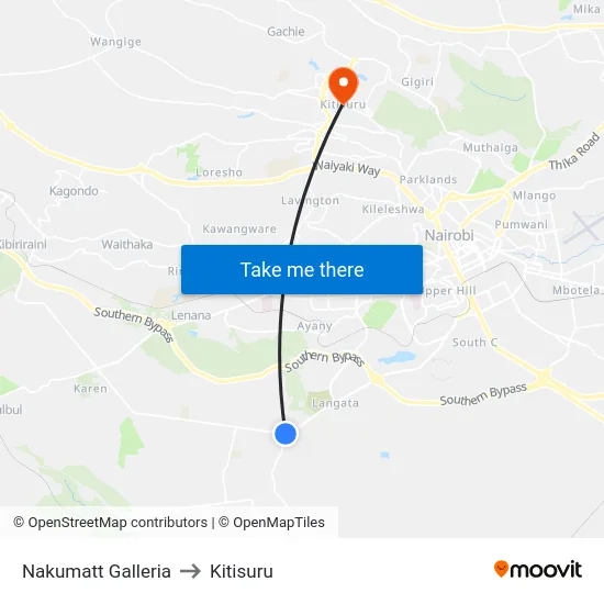 Nakumatt Galleria to Kitisuru map