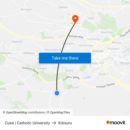 Cuea | Catholic University to Kitisuru map