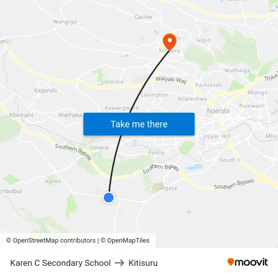 Karen C Secondary School to Kitisuru map