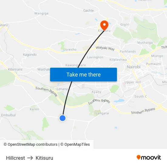 Hillcrest to Kitisuru map