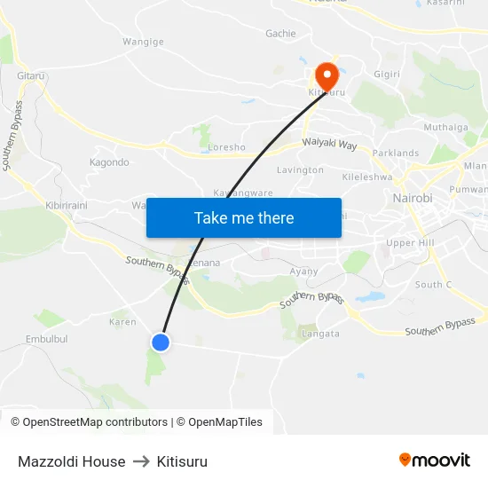 Mazzoldi House to Kitisuru map