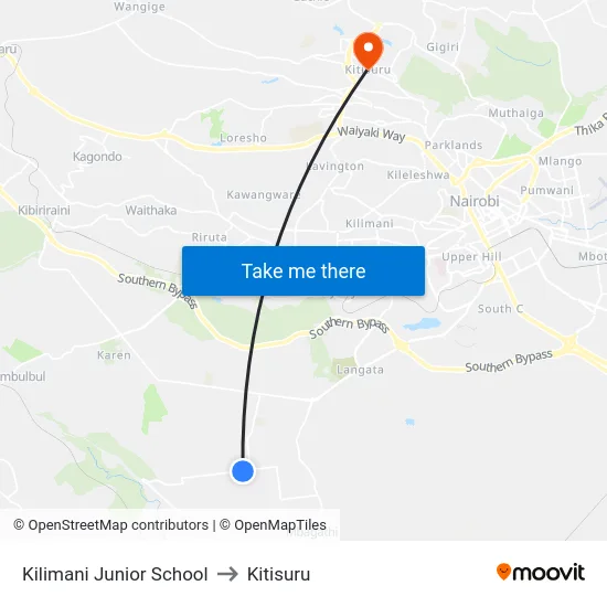 Kilimani Junior School to Kitisuru map