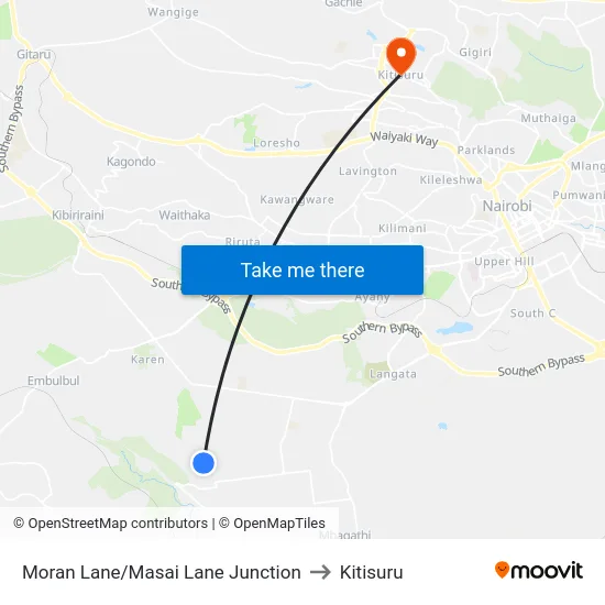 Moran Lane/Masai Lane Junction to Kitisuru map