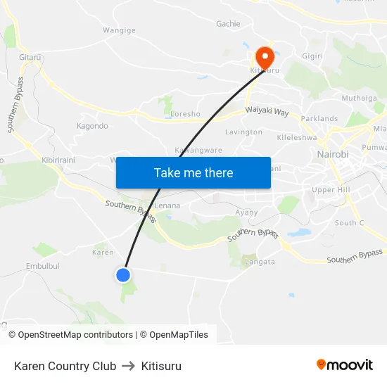 Karen Country Club to Kitisuru map