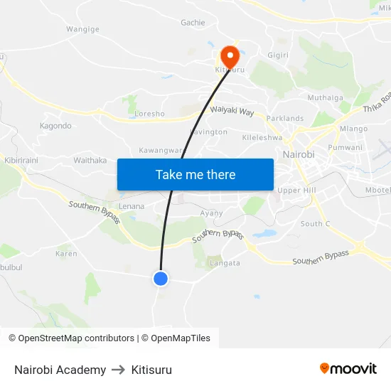 Nairobi Academy to Kitisuru map