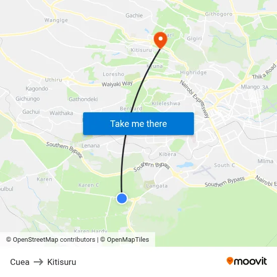 Cuea to Kitisuru map
