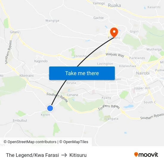 The Legend/Kwa Farasi to Kitisuru map