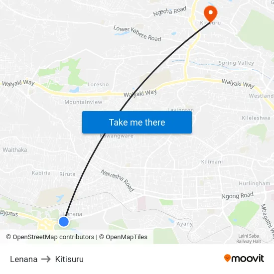 Lenana to Kitisuru map
