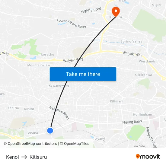 Kenol to Kitisuru map