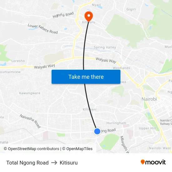Total Ngong Road to Kitisuru map