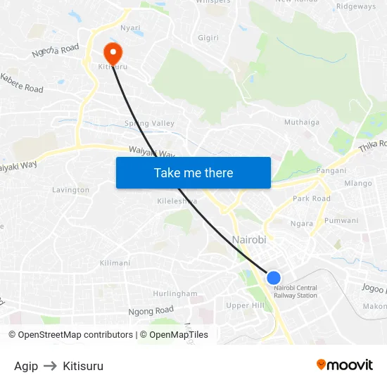 Agip to Kitisuru map