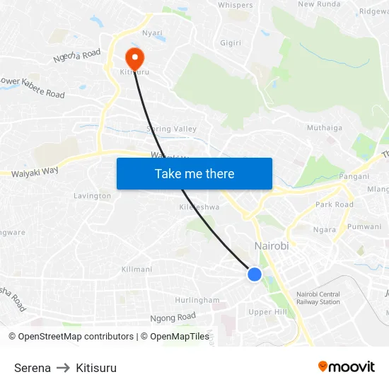 Serena to Kitisuru map